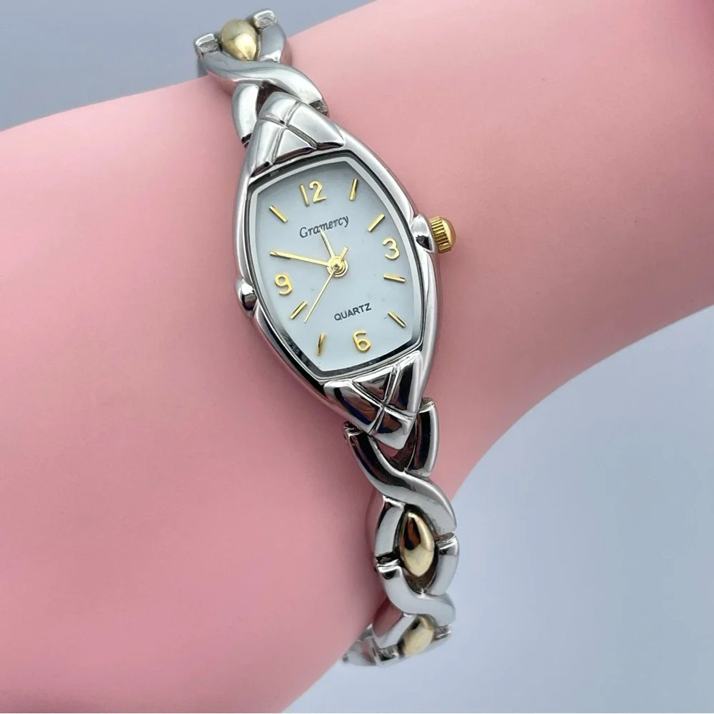 Gramercy Two Tone Quartz Watch Silver Gold Link Bracelet New Battery